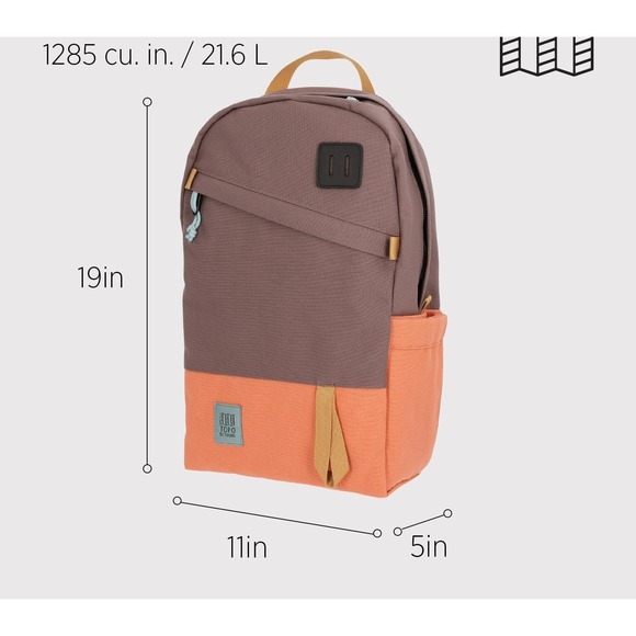 Topo Designs 21L Daypack Classic – Coral/Peppercorn Backpack – Lightweight Nylon - Picture 6 of 7